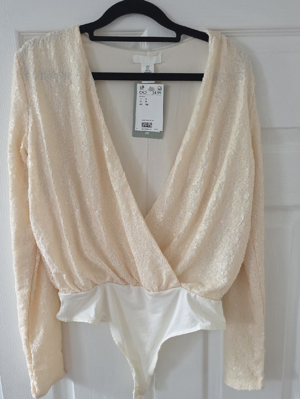 H&M Cream Sequin Bodysuit NWT